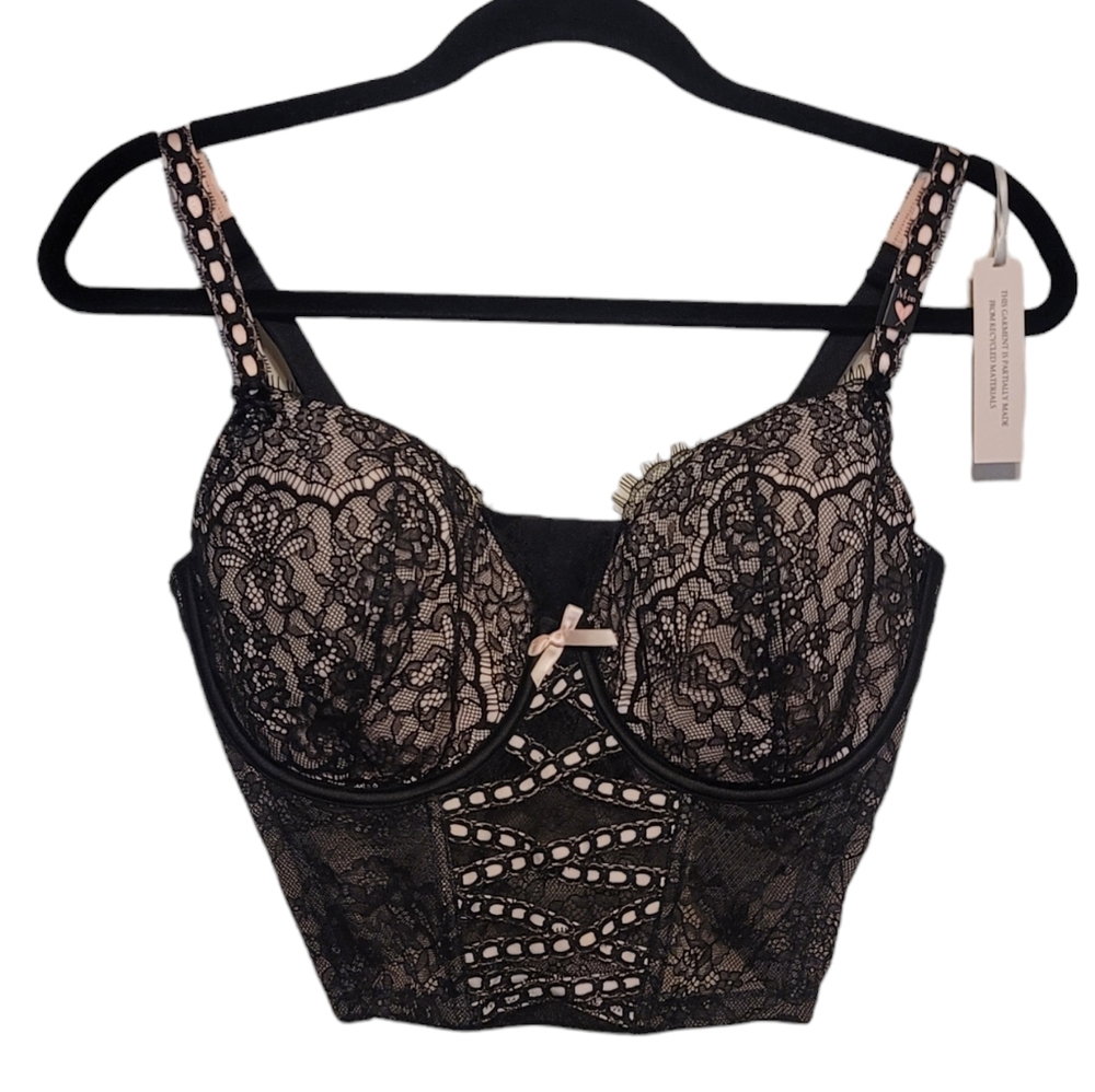 Victoria's Secret Corset Pink & Black Lace Bra Top Sexy Shapewear Size Medium DD - Picture 3 of 13